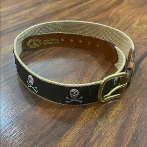 🏴‍☠️ Leather Man Black Skull & Bones Belt Size 28 Genuine Leather Essex, CT 🏴‍☠️